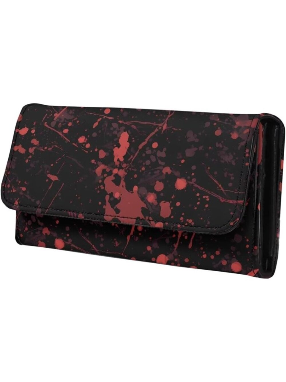 🎃Women's Bloody Splatter Purse Black Leather Slim Wallet Long Trifold Purse